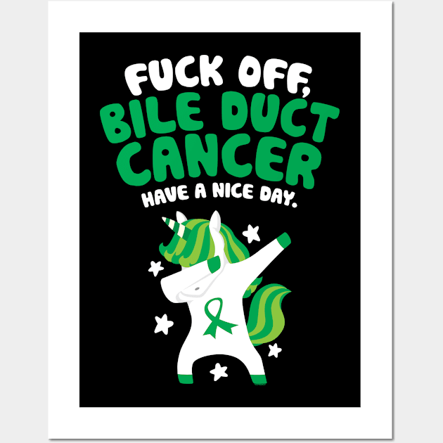 Funny Fuck Off Bile Duct Cancer Quote Dabbing Unicorn Wall Art by jomadado